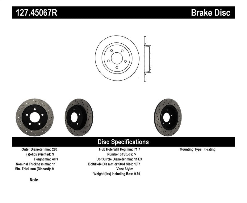 StopTech 04-10 Mazda3 Slotted & Drilled Right Rear Rotor - eliteracefab.com