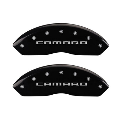 MGP 4 Caliper Covers Engraved Front Gen 5/Camaro Engraved Rear Gen 5/RS Black finish silver ch MGP