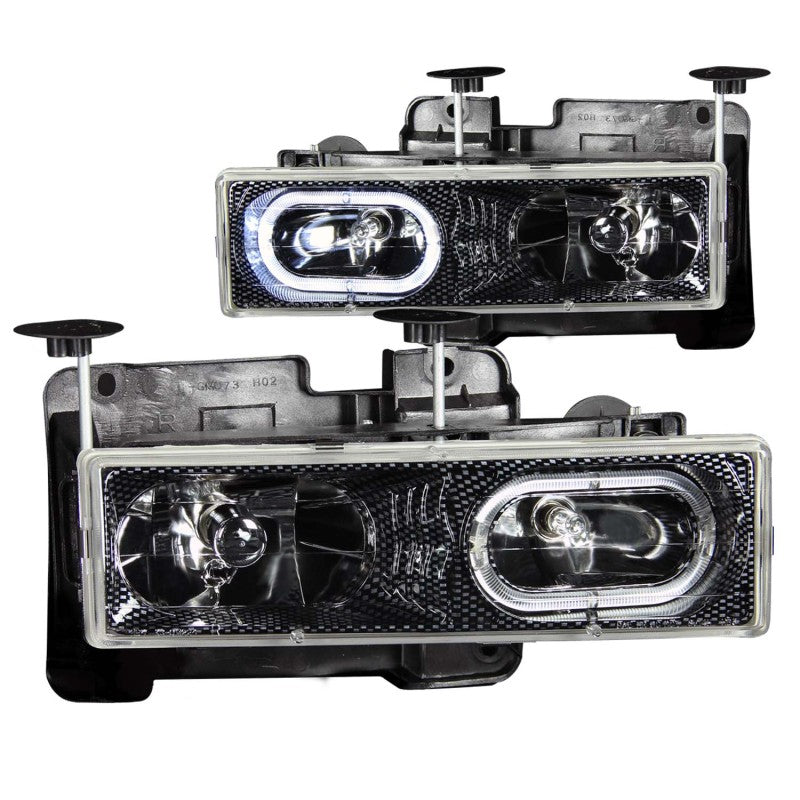 ANZO USA GMC C1500 Crystal Headlights Carbon W/ Halo; 1988-1998 - eliteracefab.com