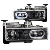 ANZO USA GMC C1500 Crystal Headlights Carbon W/ Halo; 1988-1998