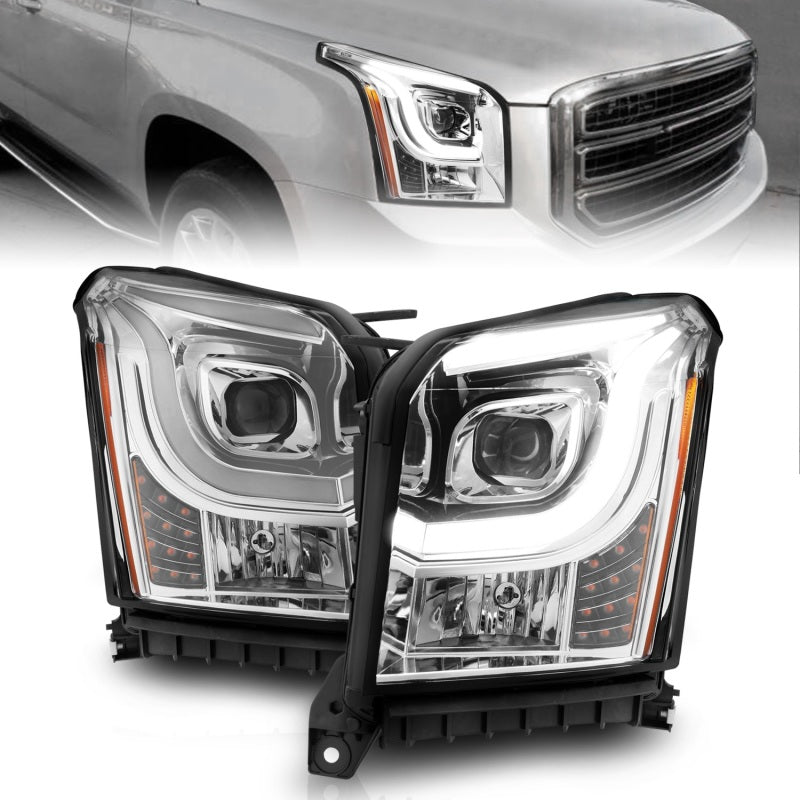 ANZO 2015-2017 GMC Yukon XL Projector Headlights W Lightbar - Chrome/Amber - eliteracefab.com