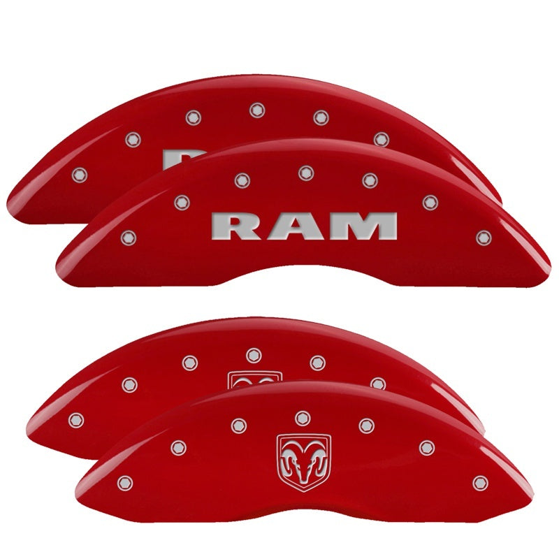 MGP 4 Caliper Covers Engraved Front RAM Engraved Rear RAMHEAD Red finish silver ch - eliteracefab.com