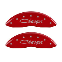 Load image into Gallery viewer, MGP 4 Caliper Covers Engraved Front &amp; Rear Cursive/Charger Red finish silver ch - eliteracefab.com