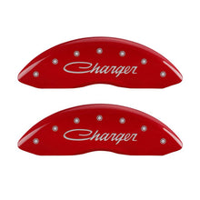 Load image into Gallery viewer, MGP 4 Caliper Covers Engraved Front &amp; Rear Cursive/Charger Red finish silver ch MGP