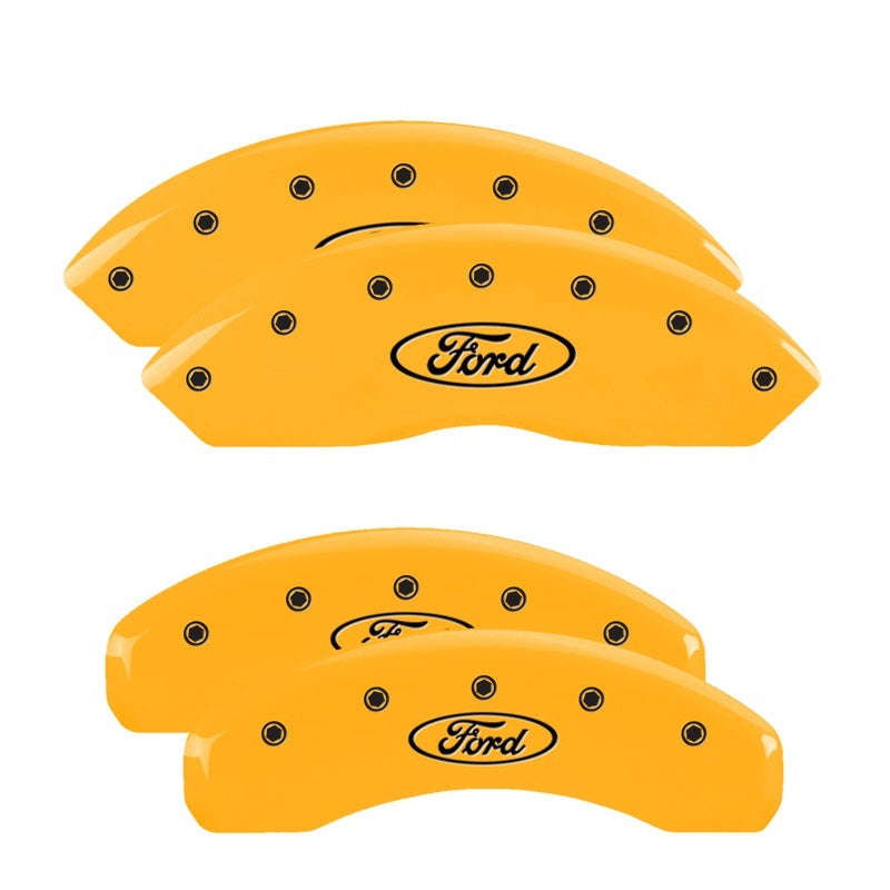 MGP 4 Caliper Covers Engraved Front & Rear Oval logo/Ford Yellow finish black ch MGP