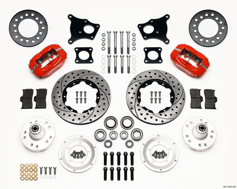 Wilwood Forged Dynalite Front Kit 11.00in Drill-Red AMC 71-76 OE Disc w/o Bendix Brakes Wilwood