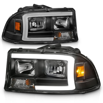 ANZO 97-04 Dodge Dakota/Durango Crystal headlight Set w/ Light Bar Black Housing - eliteracefab.com