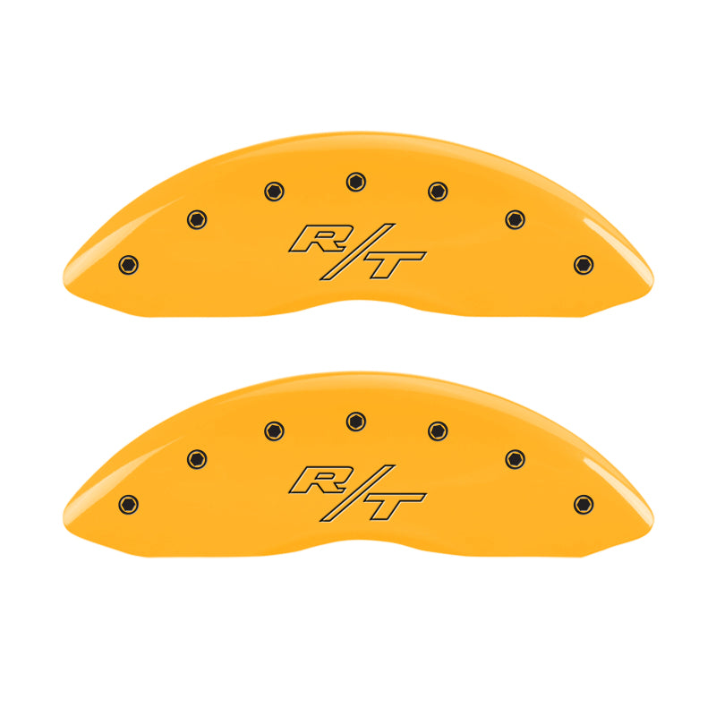 MGP 4 Caliper Covers Engraved Front & Rear Vintage Style/RT Yellow finish black ch MGP