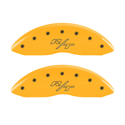 MGP 4 Caliper Covers Engraved Front & Rear Vintage Style/RT Yellow finish black ch MGP