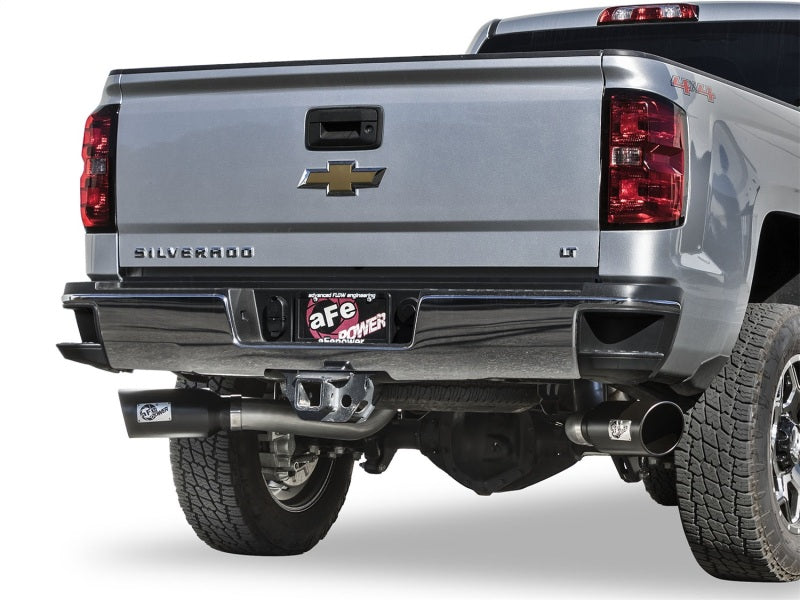 aFe LARGE Bore HD 4in Dual DPF-Back SS Exhaust w/Black Tip 16-17 GM Diesel Truck V8-6.6L (td) LML aFe