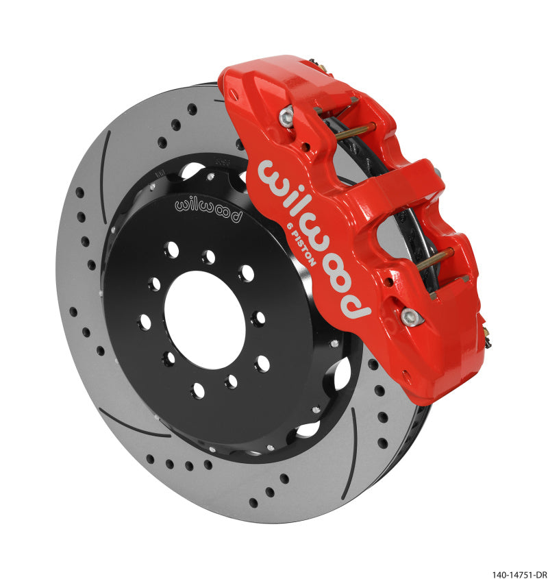 Wilwood AERO6 Front Hat Kit 14.00 Drilled Red 00-06 BMW M3 E46 w/Lines Wilwood