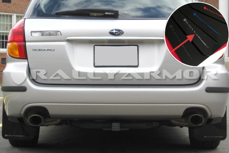 Rally Armor UR Mudflaps Black Urethane Silver Logo 2005-2009 Legacy / 2005-2009 Outback / 2005-2009 LGT - eliteracefab.com