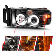 Load image into Gallery viewer, ANZO 2002-2005 Dodge Ram 1500 Projector Headlights w/ Halo Black Clear Amber - eliteracefab.com