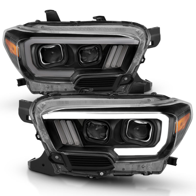 ANZO USA Toyota Tacoma Projector Headlights w/ Plank Style Design Black / Amber w/ DRL; 2016-2018 - eliteracefab.com