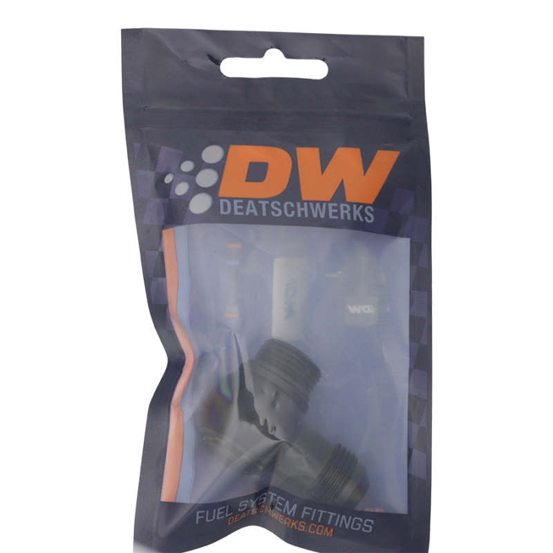 DeatschWerks 8AN ORB Male to 8AN Male Flare Low Profile 90-Degree Swivel - Anodized Matte Black DeatschWerks