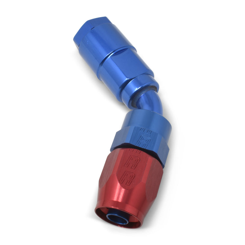 Russell Performance 5/16in SAE Quick Disc Female to -6 Hose Red/Blue 45 Degree Hose End