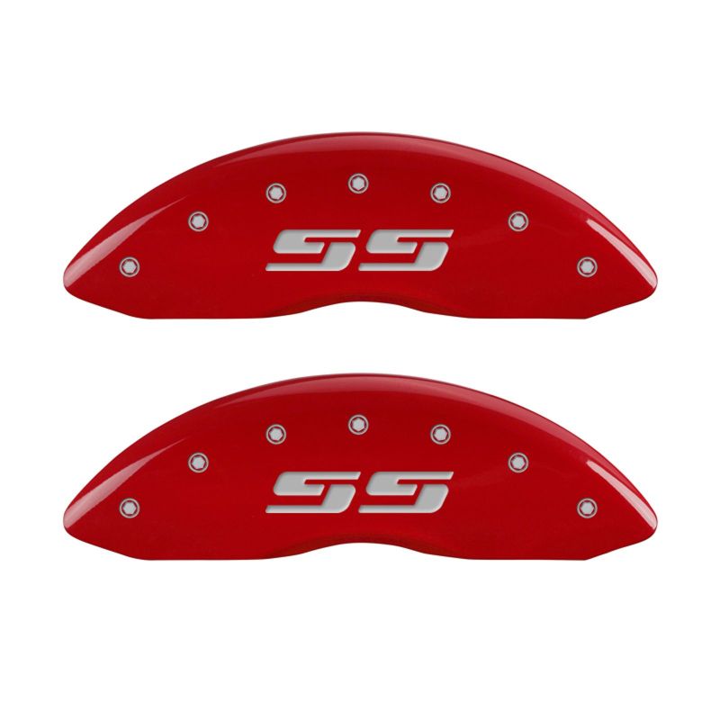 MGP 4 Caliper Covers Engraved Front & Rear Silverado style/SS Red finish silver ch MGP