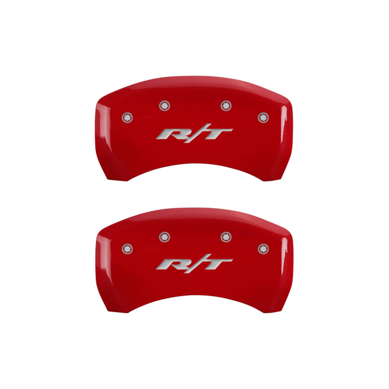 MGP 4 Caliper Covers Engraved Front & Rear RT1-Truck Red finish silver ch - eliteracefab.com