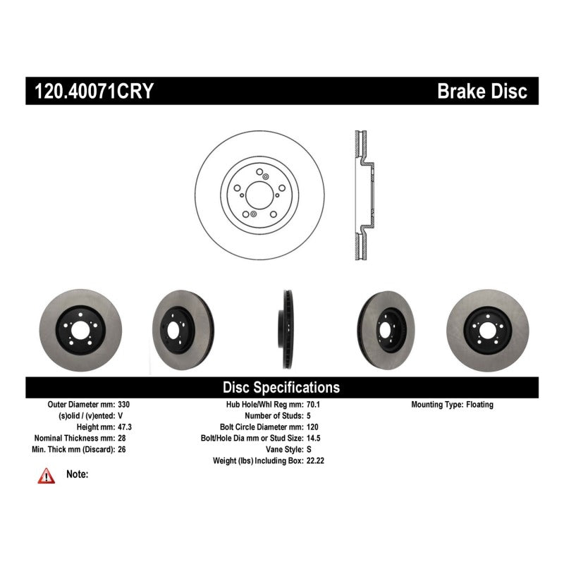 Stoptech 07-13 Acura MDX / 14-17 Acura RLX Cryo Premium Front Brake Rotor Stoptech