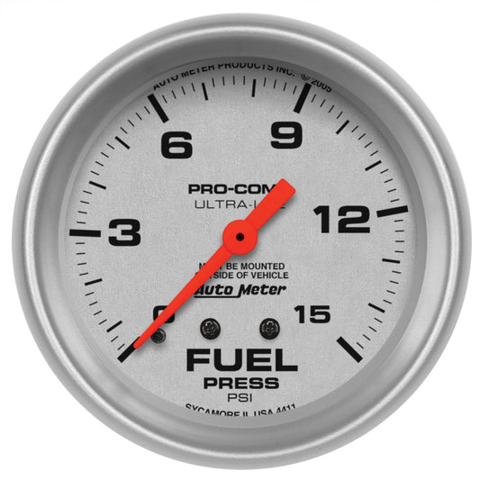 Autometer Ultra-Lite 2 5/8inMechanical Fuel Presure Gauge 15psi 4411