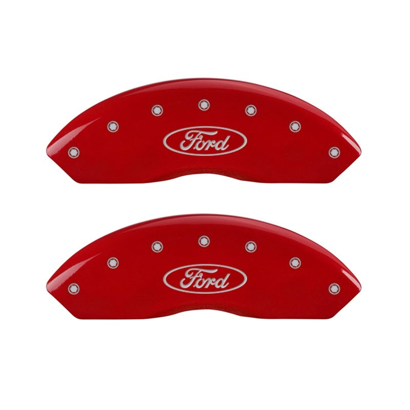 MGP Front set 2 Caliper Covers Engraved Front Oval logo/Ford Red finish silver ch MGP