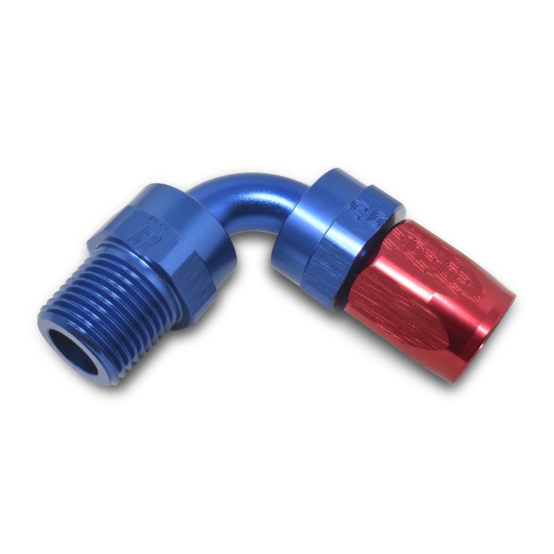 Russell Performance -6 AN Red/Blue 90 Degree Full Flow Swivel Pipe Thread Hose End (With 3/8in NPT)