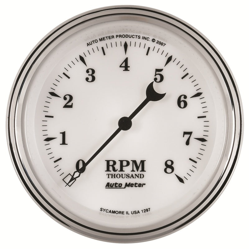 AutoMeter Gauge Tachometer 3-3/8in. 8K RPM In-Dash Old Tyme White II 1297