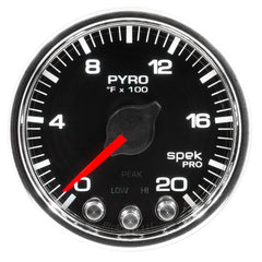 Autometer Spek-Pro Gauge Pyro. (Egt) 2 1/16in 2000f Stepper Motor W/Peak & Warn Blk/Chrm