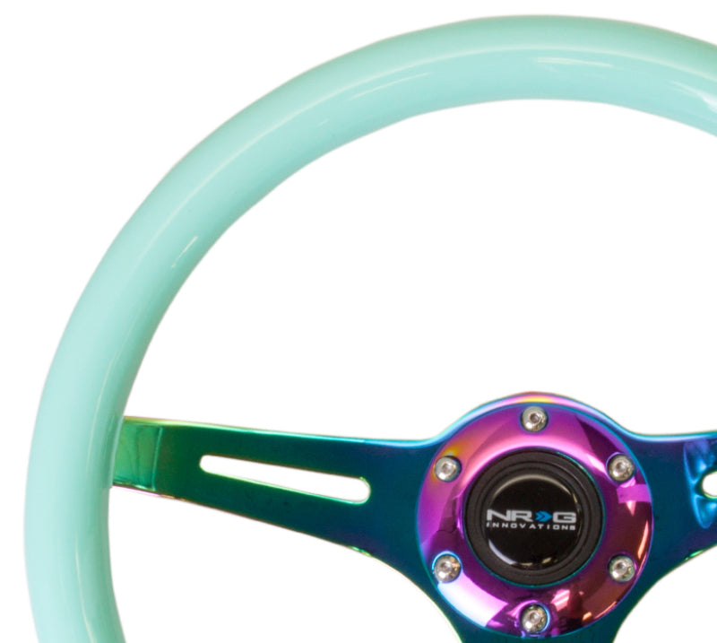 NRG Classic Wood Grain Steering Wheel 350mm Neochrome 3-Spokes Minty Fresh Color Grip - eliteracefab.com