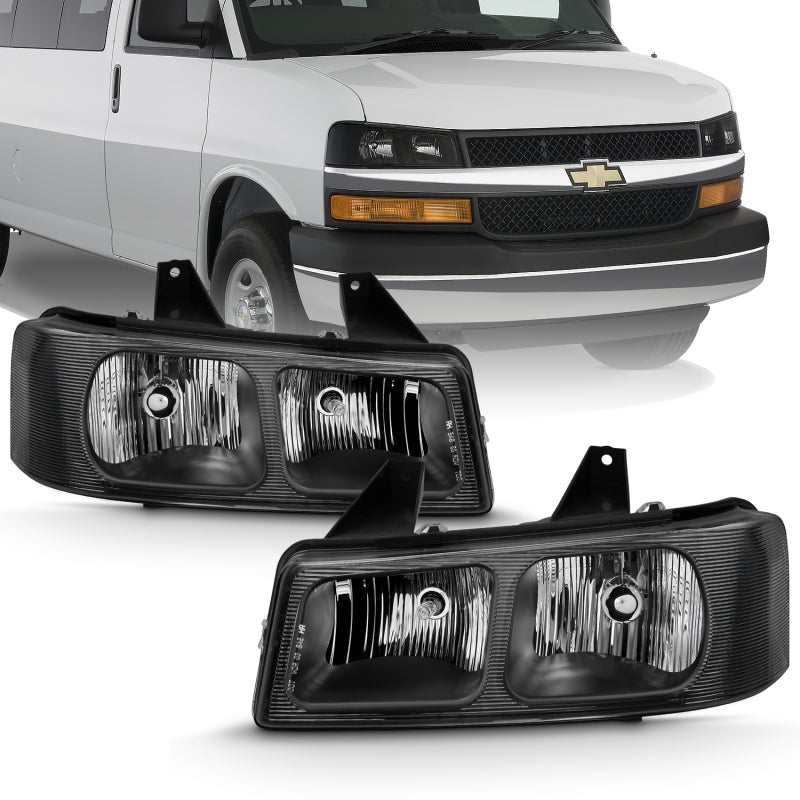 ANZO 2003-2017 Chevy Express Crystal Headlight Black - eliteracefab.com