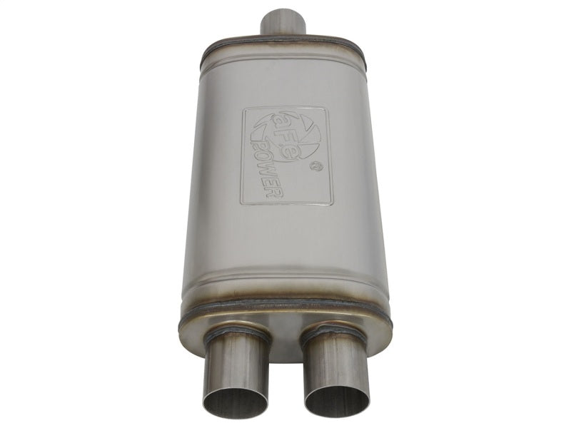 aFe MACHForce XP SS Muffler 2.5in Center Inlet / 2.5in Dual Outlets 18in L x 9in W x 4in H Body aFe