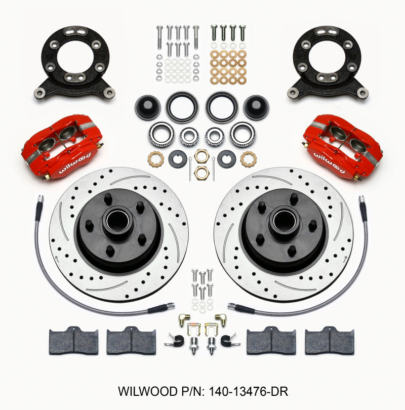 Wilwood Forged Dynalite-M Front Kit 11.30in 1 PC Rotor&Hub Drill-Red 1965-1969 Mustang Disc & Drum Wilwood