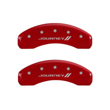 Load image into Gallery viewer, MGP 4 Caliper Covers Engraved Front &amp; Rear With stripes/Journey Red finish silver ch MGP