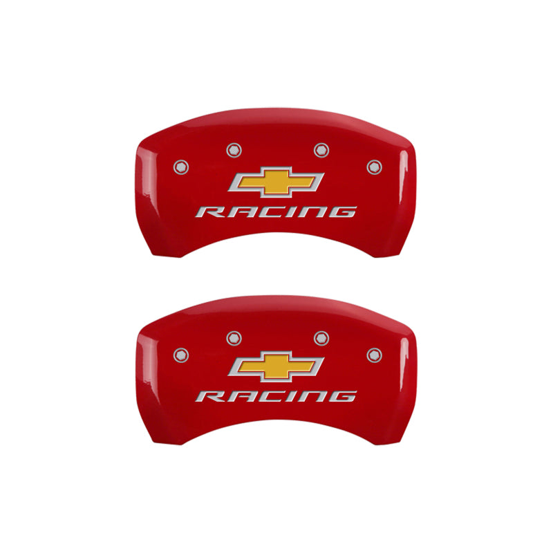 MGP 4 Caliper Covers Engraved Front & Rear Chevy racing Red finish silver ch MGP