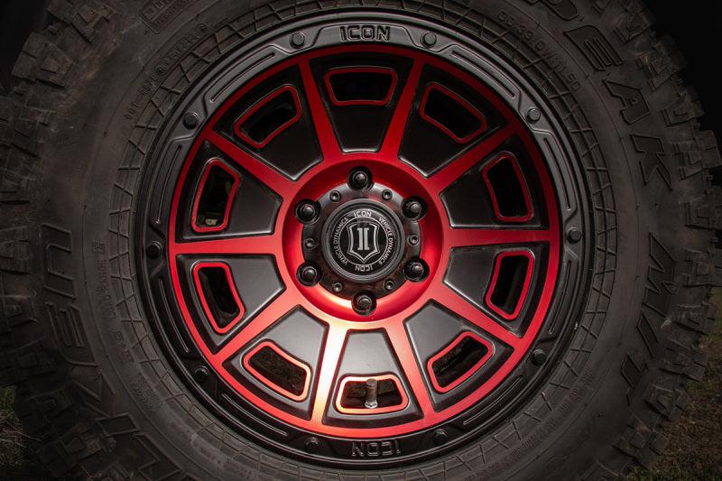 ICON Alloys Victory 17x8.5 6x5.5 0mm 4.75" Backspacing Satin Black with Red Accent Wheel - 3017858347SBRT