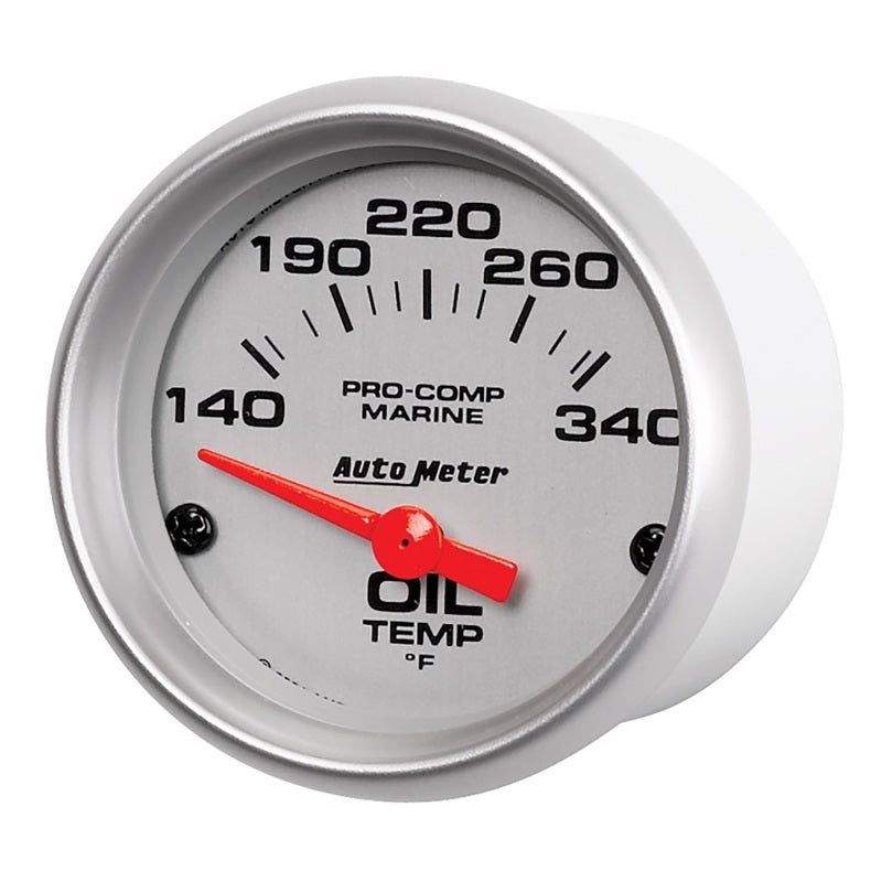 Autometer Marine Silver Ultra-Lite 2-1/16in Electric Oil Temperature Gauge 140-300 Deg F 200764-33