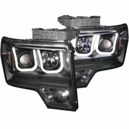 ANZO USA Ford F-150 Projector Headlights W/ U-Bar Black; 2009-2014 - eliteracefab.com