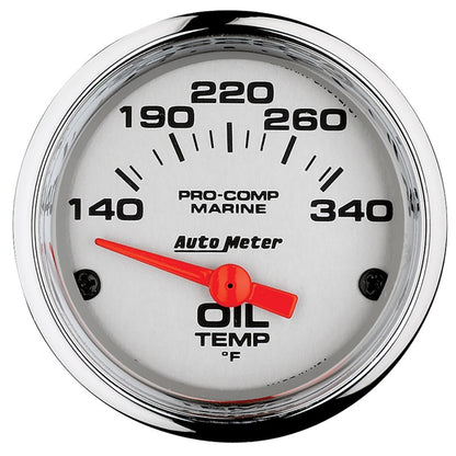 Autometer Marine Chrome Ultra-Lite 2-1/16in Electric Oil Temperature Gauge 140-300 Deg F 200764-35