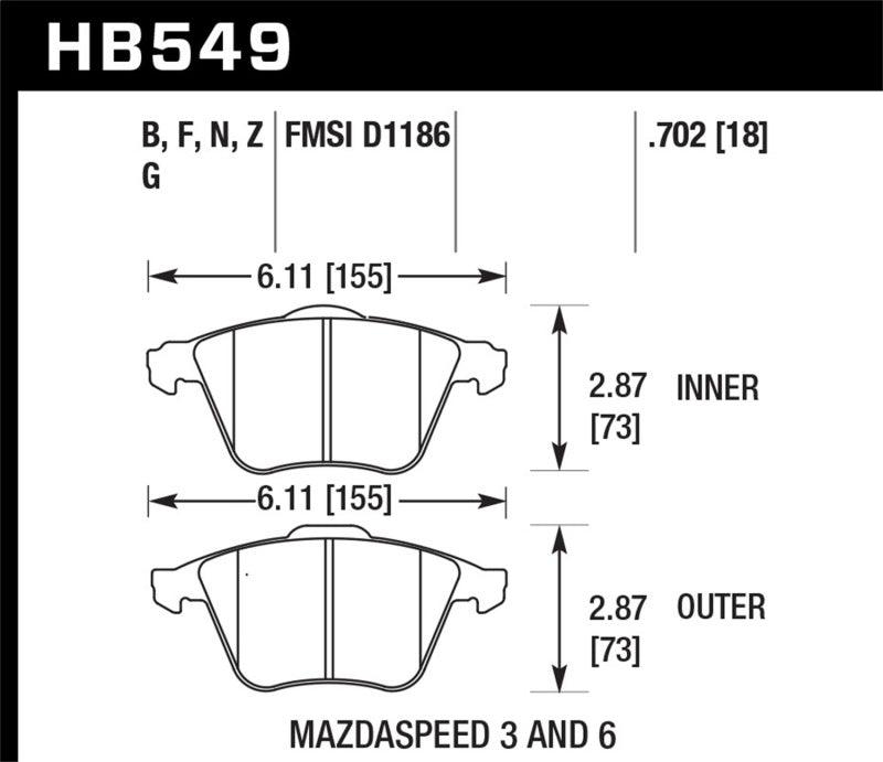 Hawk Performance DTC-60 Front Brake Pads - HB549G.702