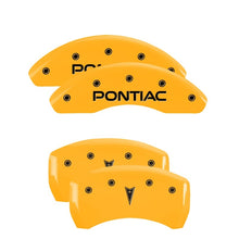 Load image into Gallery viewer, MGP 4 Caliper Covers Engraved Front Pontiac Rear Arrow Yellow Finish Black Char 2006 Pontiac G6 MGP