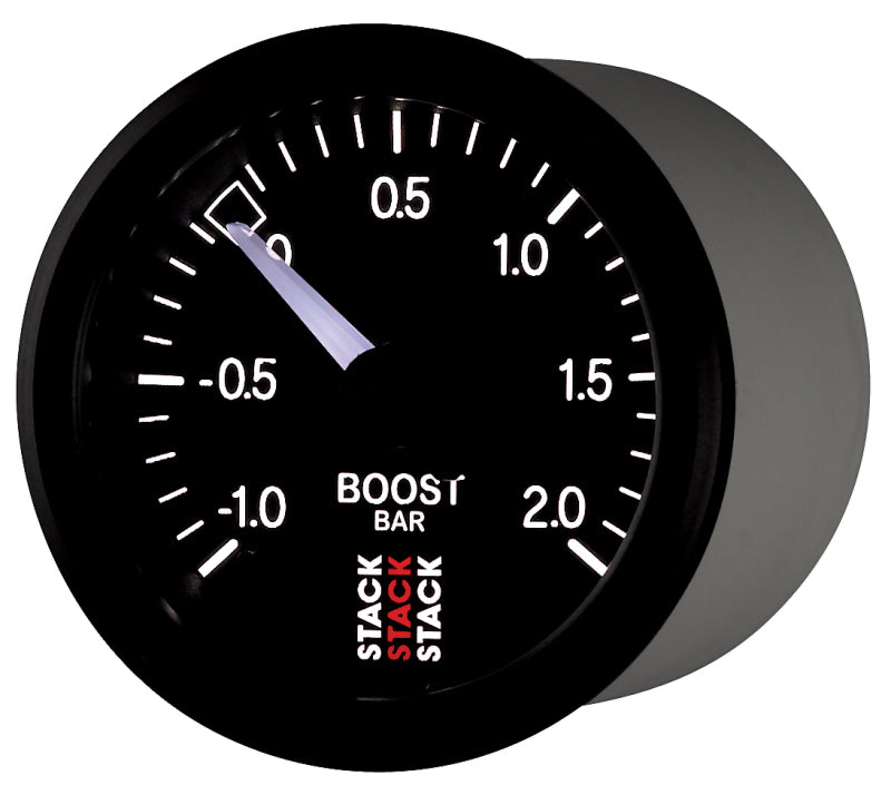 Autometer Stack 52mm -1 to +2 Bar T-Fitting 0.187in Barb (M) Mechanical Boost Pressure Gauge - Black ST3111