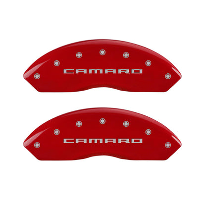 MGP 4 Caliper Covers Engraved Front & Rear Gen 5/Camaro Red finish silver ch - eliteracefab.com