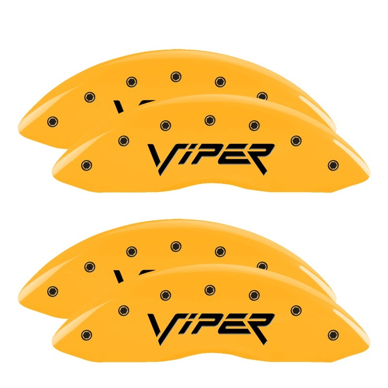 MGP 4 Caliper Covers Engraved Front & Rear Gen 2/Viper Yellow Finish Black Ch MGP