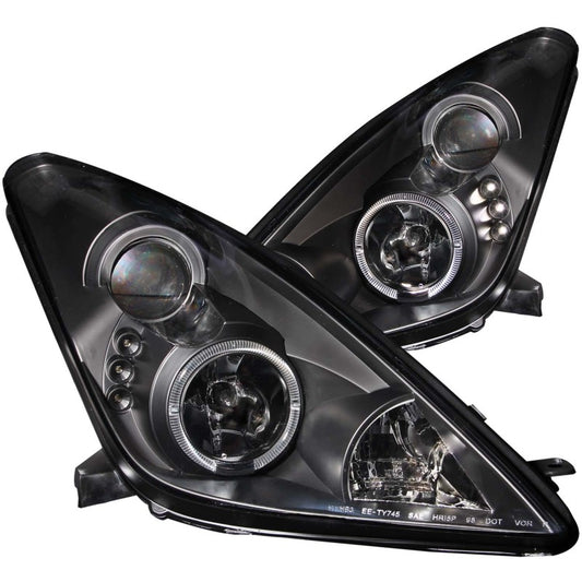 ANZO USA Toyota Celica Projector Headlights W/ Halo Black; 2000-2005 - eliteracefab.com