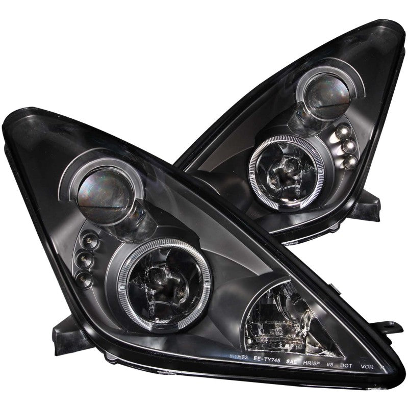 ANZO USA Toyota Celica Projector Headlights W/ Halo Black; 2000-2005 - eliteracefab.com