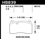 Hawk Performance DTC-60 Rear Brake Pads - HB839G.583