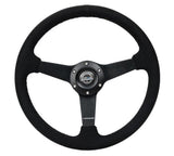 NRG Sport Steering Wheel (350mm/ 1.5in. Deep) Matte Black Spoke/ Black Alcantara w/ Black Stitching - RST-037MB-SA