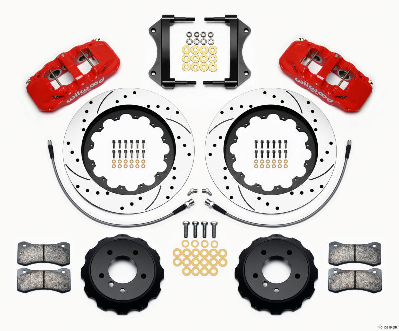 Wilwood AERO6 Front Hat Kit 15.00 Drilled Red 2007-2011 BMW E90 Series w/Lines Wilwood