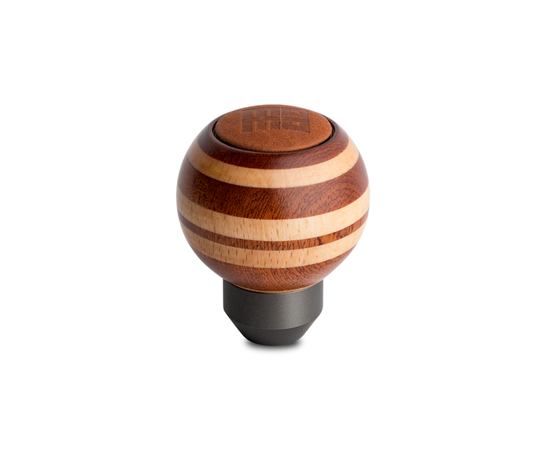 Momo Targa Heritage Shift Knob - Round Wood, Layered Mahogany and Beechwood, Leather Insert Top - eliteracefab.com