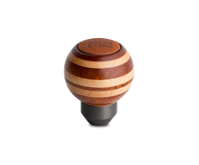 Load image into Gallery viewer, Momo Targa Heritage Shift Knob - Round Wood, Layered Mahogany and Beechwood, Leather Insert Top - eliteracefab.com